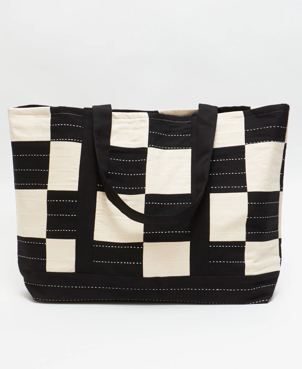 Checkered Canvas Tote Bag - Charcoal - Image 3