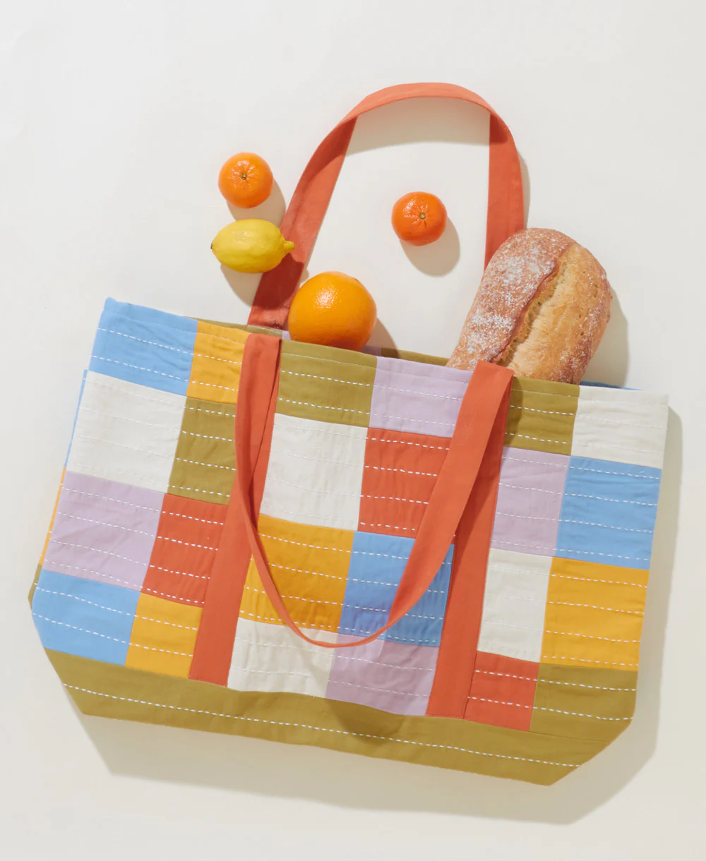 Checkered Canvas Tote Bag - Cloud - Image 2