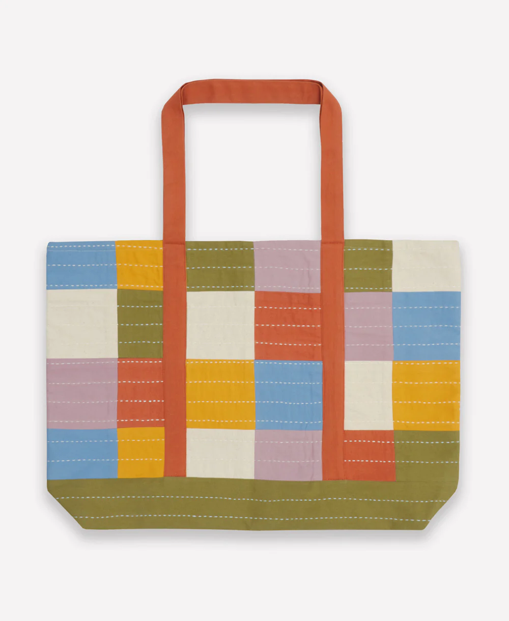 Checkered Canvas Tote Bag - Cloud - Image 3