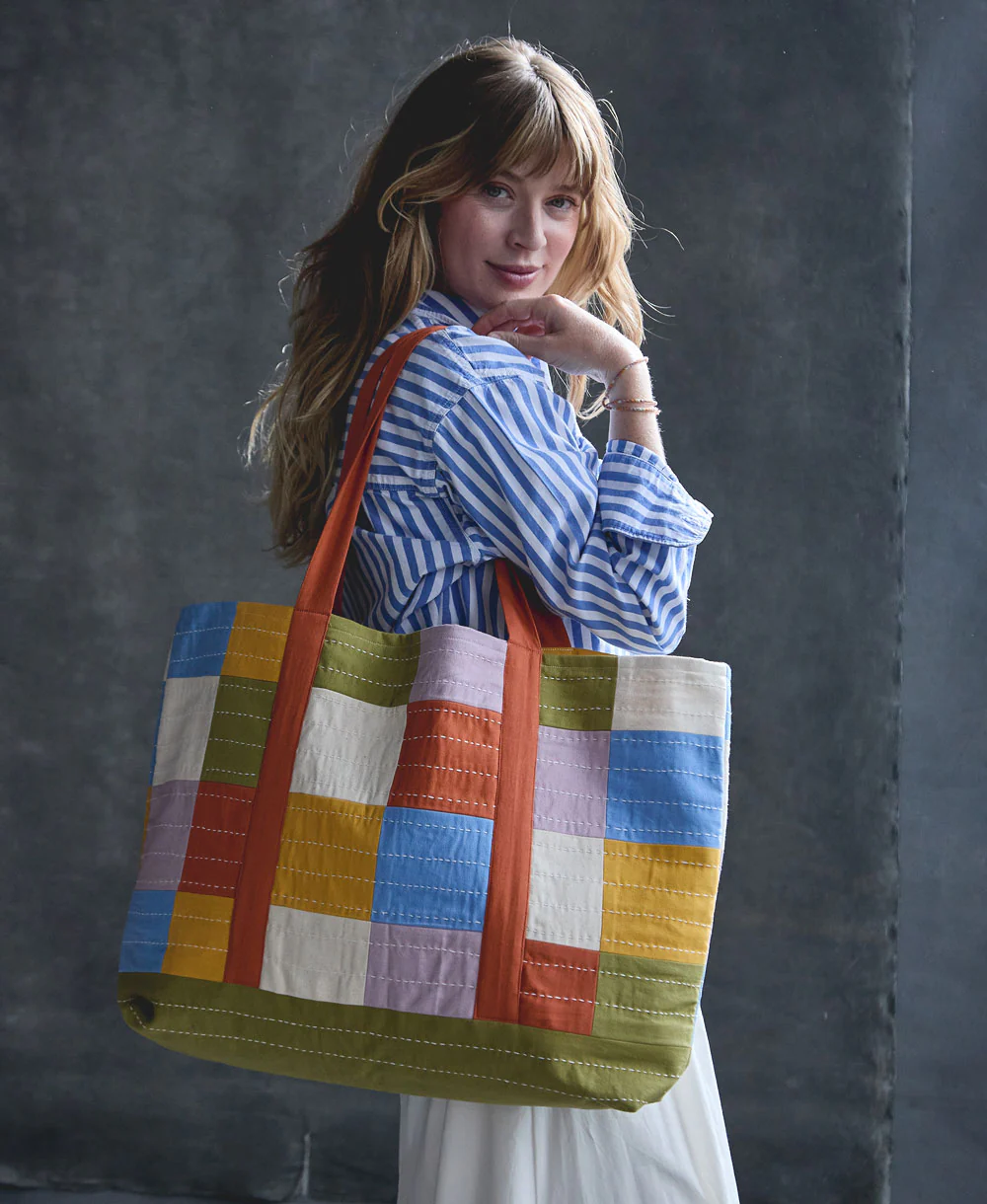 Checkered Canvas Tote Bag - Cloud - Image 5