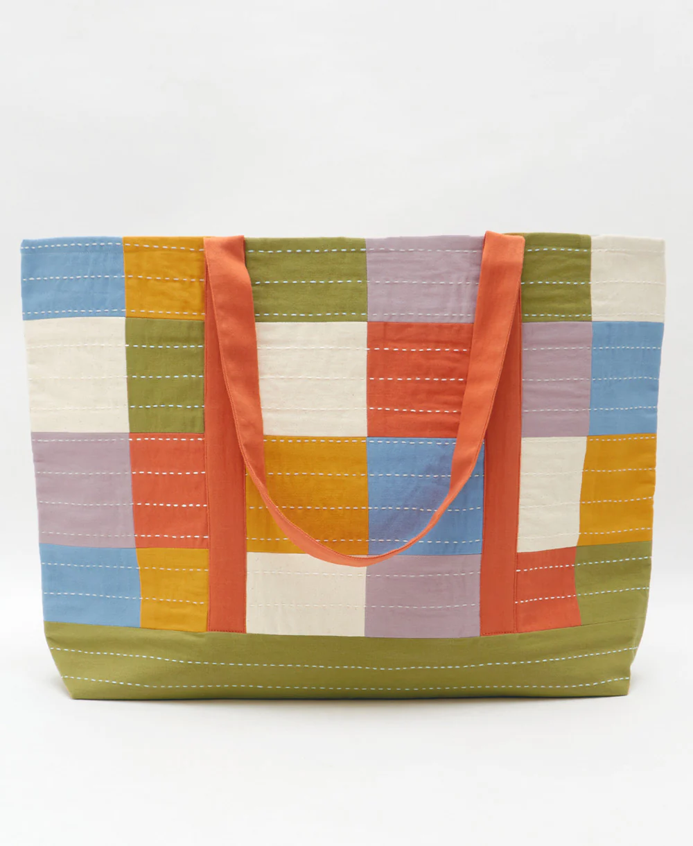 Checkered Canvas Tote Bag - Cloud - Image 6