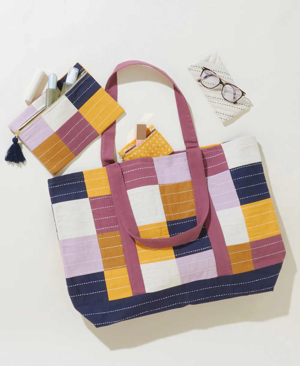 Checkered Canvas Tote Bag - Lilac - Image 2