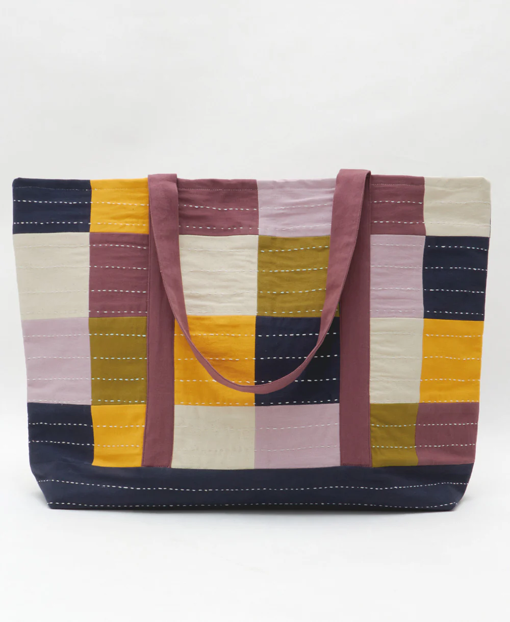 Checkered Canvas Tote Bag - Lilac - Image 4