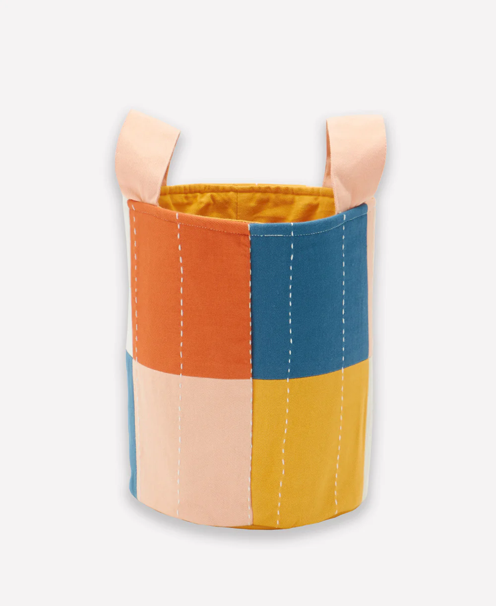 Checkered Fabric Storage Bin  - Mustard - Image 5