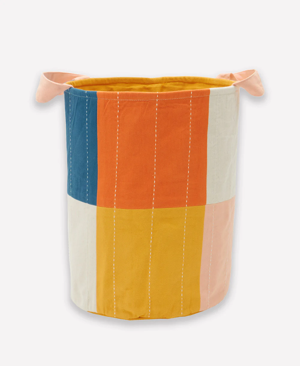 Checkered Fabric Storage Bin  - Mustard - Image 6