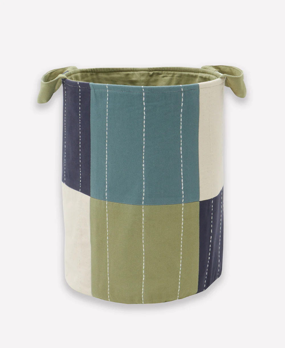 Checkered Fabric Storage Bin - Sage - Image 3