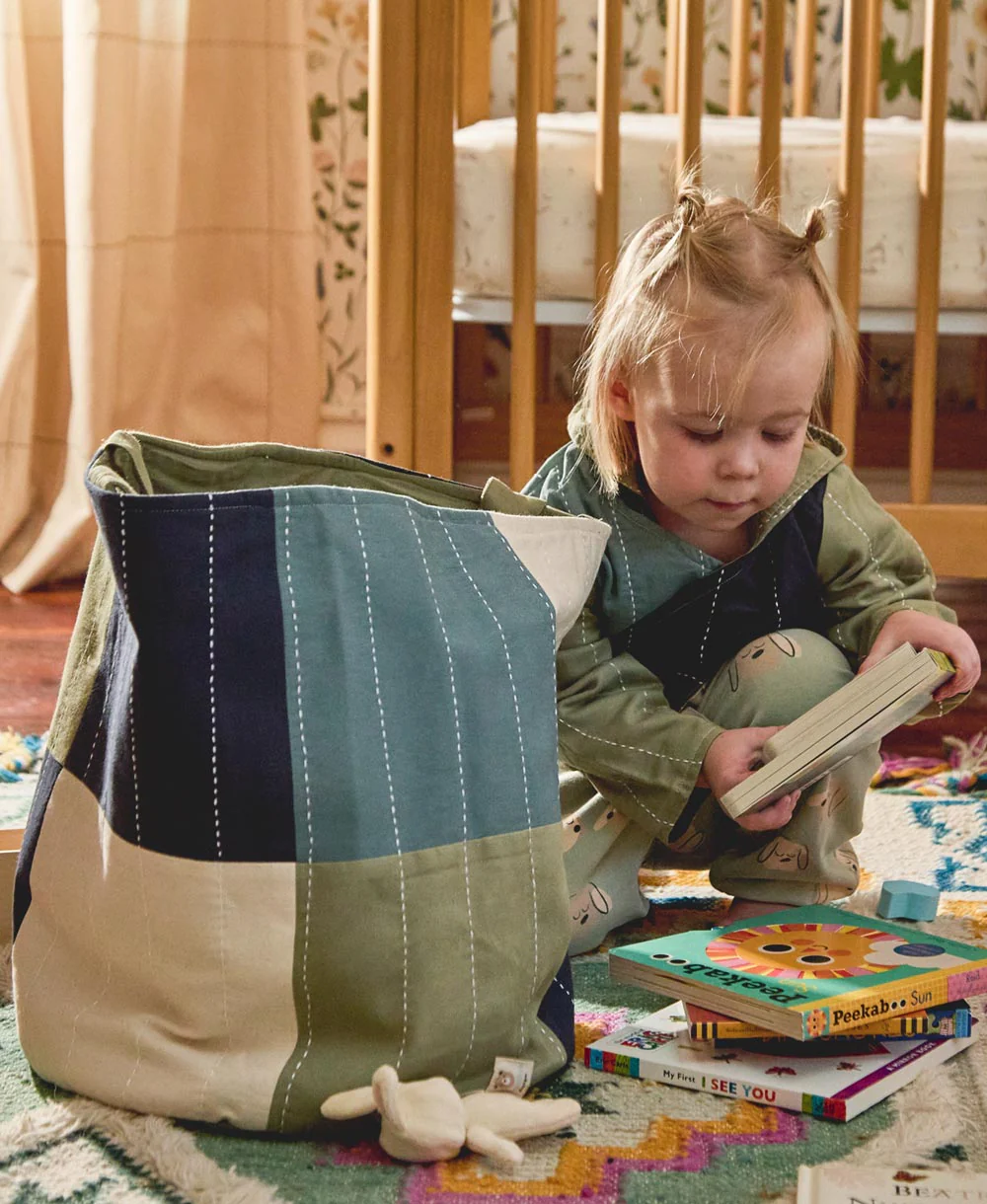 Checkered Fabric Storage Bin - Sage - Image 6