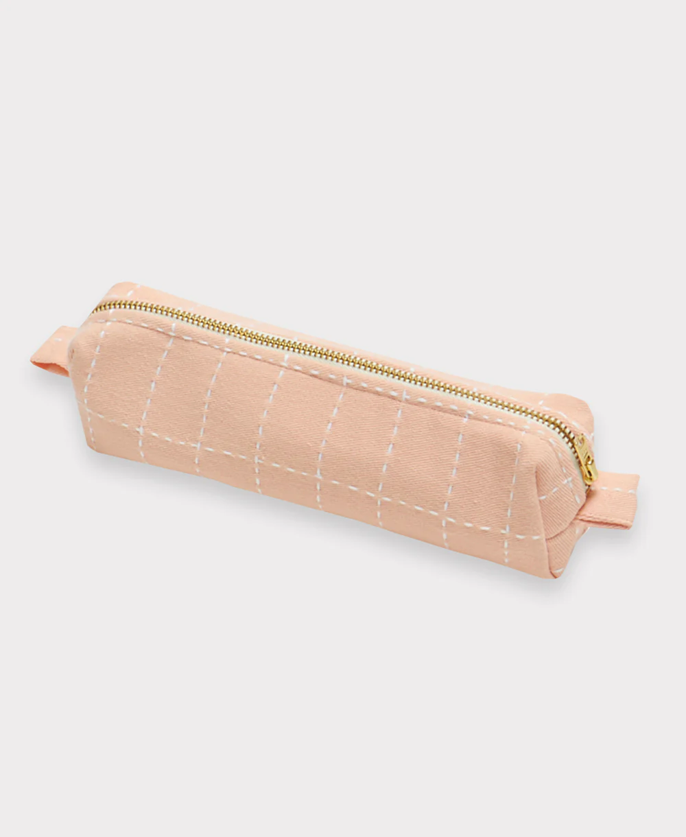 Grid-Stitch Small Toiletry Bag - Pink