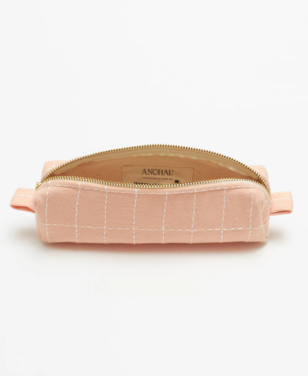 Grid-Stitch Small Toiletry Bag - Pink - Image 3