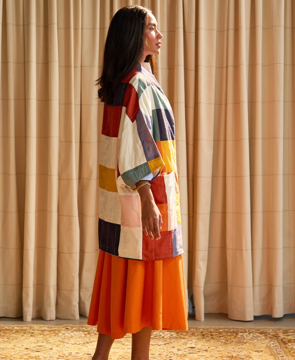 Multi-Check Cocoon Quilted Jacket - Image 4