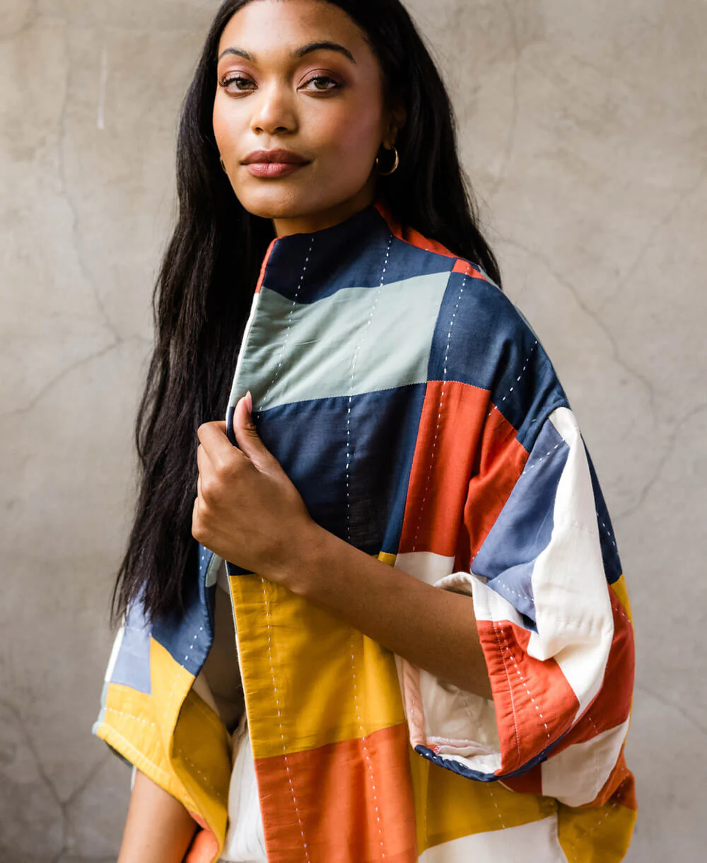 Multi-Check Cocoon Quilted Jacket - Image 5