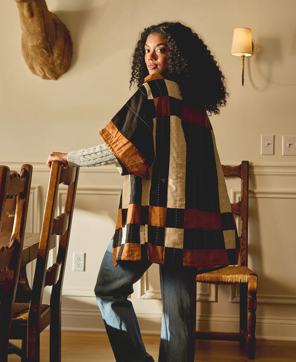 Patchwork Plaid Cocoon Quilted Jacket - Image 5