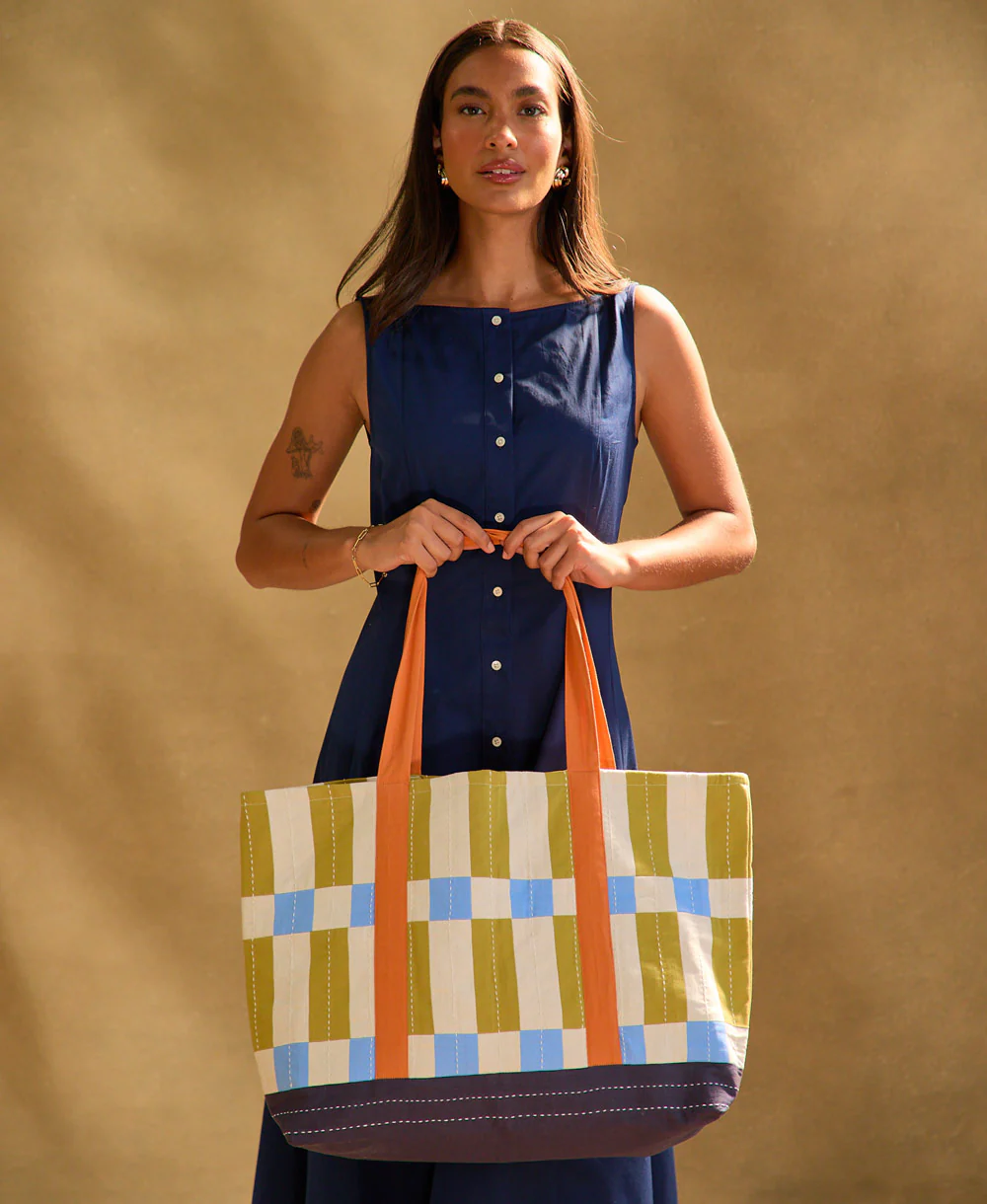 Tile Canvas Tote Bag - Bone