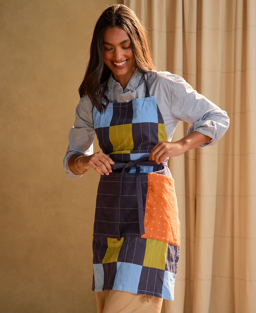 Trellis Organic Cotton Bib Apron - Dusk Blue - Image 3